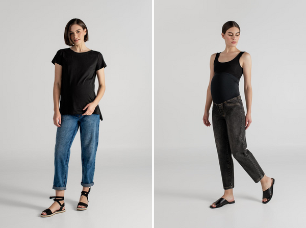 JEAN BOYFRIEND GRIS + SARA T-SHIRT NEGRO