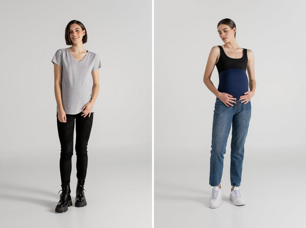 JEAN MOM AZUL + JULIA T-SHIRT GRIS