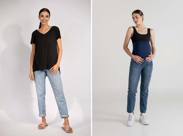 JEAN MOM AZUL + JULIA T-SHIRT NEGRO