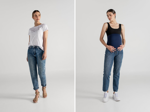 JEAN MOM AZUL + SARA T-SHIRT BLANCO