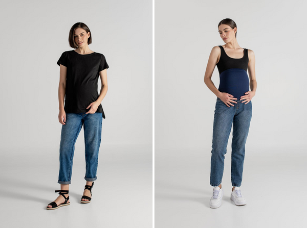 JEAN MOM AZUL + SARA T-SHIRT NEGRO