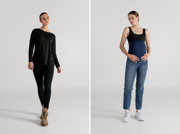 JEAN MOM AZUL + TINA T-SHIRT NEGRO