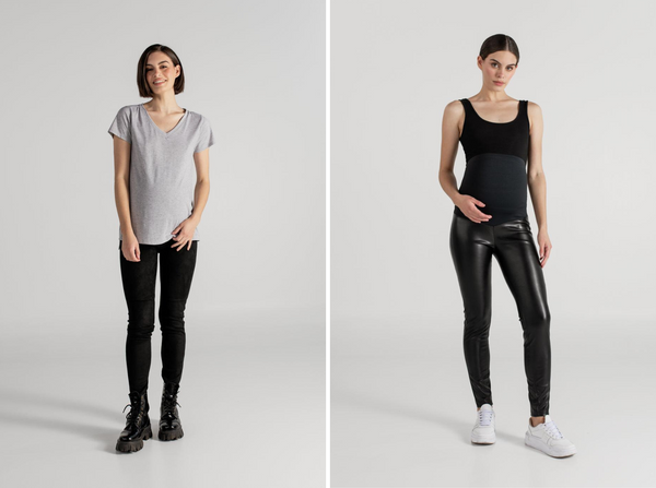 LEGGING CUERINA NEGRO + JULIA T-SHIRT GRIS