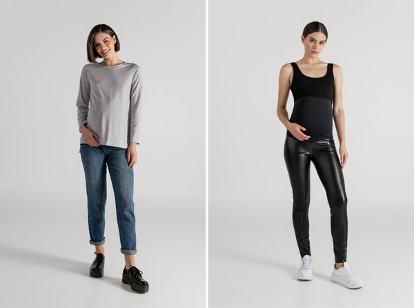 LEGGING CUERINA NEGRO + TINA T-SHIRT GRIS